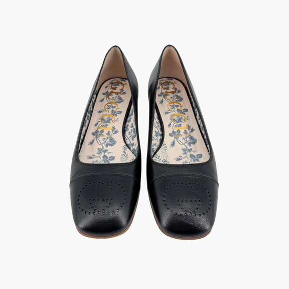 Gucci Hills GG Interlock Black Leather Cap Toe Ballet Flats Shoes Size 39 US 9 - Picture 3 of 16